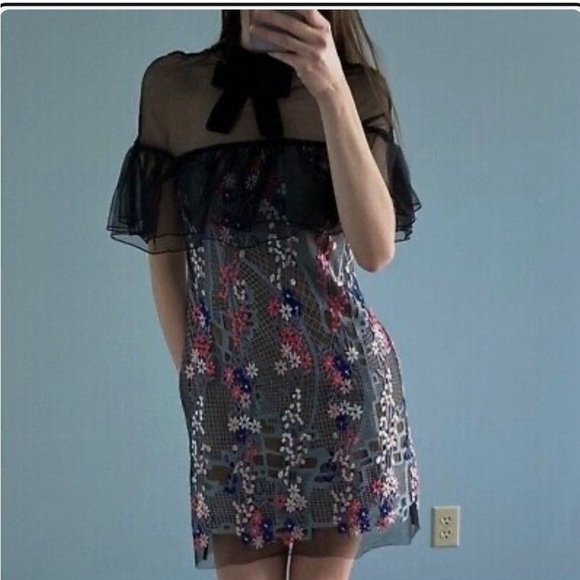 Self Portrait Multicolor Floral Vine Embroidered Mini Dress - Picture 3 of 12